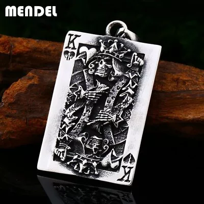 MENDEL Mens Skull Lucky King Poker Card Pendant Necklace Stainless Steel Chain • $11.99