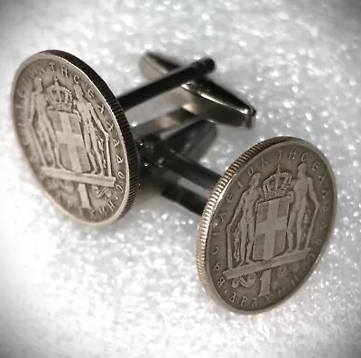 Unique Cufflinks Made By Old Greek Coins Year 1966 Greece 1 Drachmai Constantine • £25.07