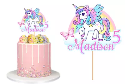 Unicorn Rainbow Cake Topper Personalised  Glossy Cardstock Decoration • $14.80