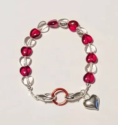 Red & Pink Heart Glass Beads Medical Alert ID Replacement Bracelet Cute! 6.5  • $7.95