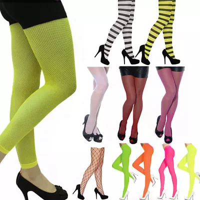 Ladies Fishnet Tights Stripped & Plain Opaque Full Or Footless Tights • £2.99