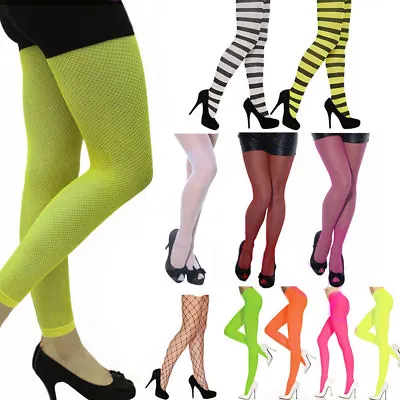 £4.30 • Buy New Ladies Fishnet, Stripped, Plain, Opaque Full Footless Fancy Dress Tights