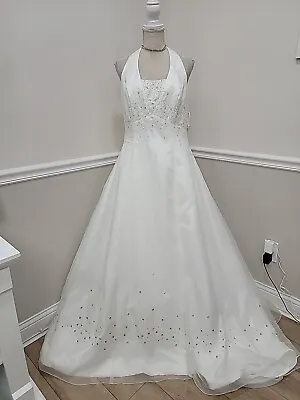 Mori Lee White Beaded Sequin Halter Wedding A- Line Dress  Size 20 NWT • $75