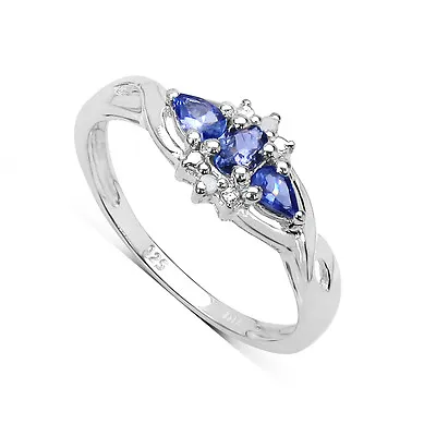 Small Sterling Silver Tanzanite & Diamond Engagement Ring Size Hijklmnopqrstuv • £29.99