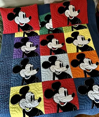 Ethan Allen Mickey Mouse Color Block Full Queen Quilt Disney Comforter 86x86 • $110