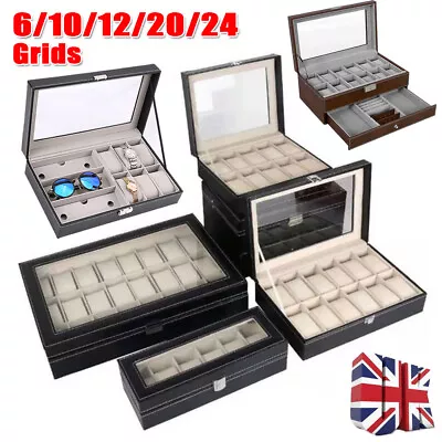 £9.95 • Buy 6-24 Grid Glass Display Watch Box Case Organizer For Women Men Jewelry Storage