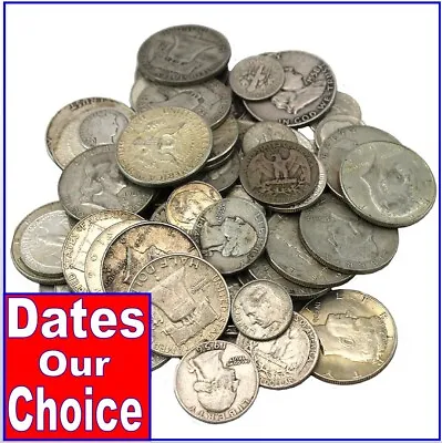 $10 Face Value 90% Silver Coins - Random Year And Denomination - Full Dates • $230.10