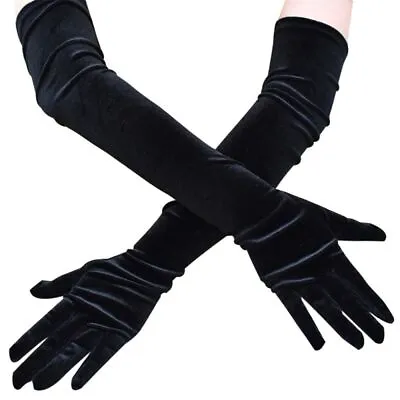 Velvet Long Gloves Black Evening Dress Winter Warm Mittens Etiquette Gloves • $9.86