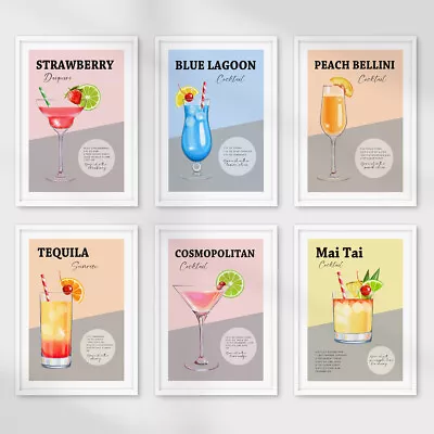 Retro Cocktail Drink Posters Colourful Kitchen Café Wall Art Prints Pictures NEW • £3.49