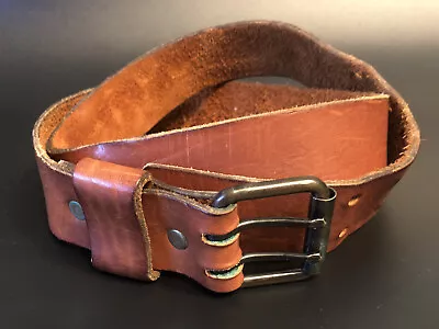 VTG Double (2) Prong Genuine Leather Belt Size 32 • $16.97