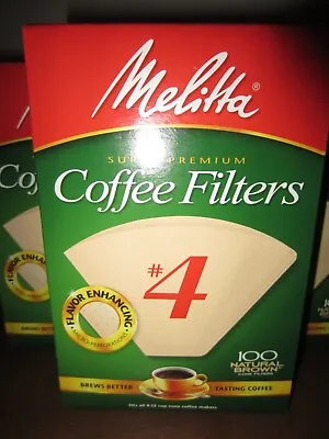 Five 100 Count Melitta #4 Cone 8-12 Cup Coffee Filters In New Sealed Condition • $4