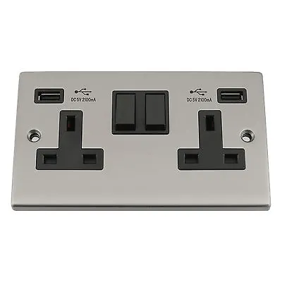£15.59 • Buy USB SOCKET 2 GANG - BRUSHED SATIN MATT SQUARE - Can Choose Insert/switch Colour