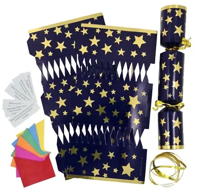 Christmas Cracker Kit 6 Make Your Own Crackers Hats Jokes NAVY & GOLD STAR • £4.99