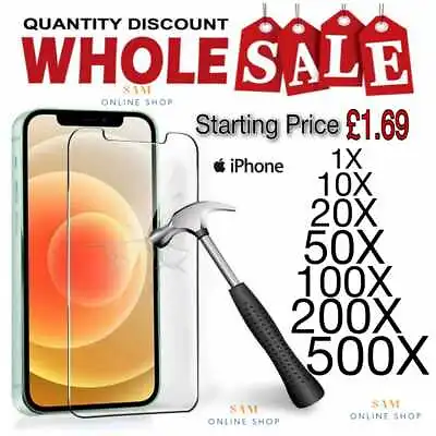 Wholesale Joblot Tempered Glass Screen Protector For IPhone 14711 Pro XR XS12 • £89.99