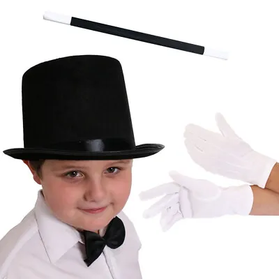 £8.99 • Buy Kids Magician Fancy Dress Costume Set Stovepipe Top Hat Magic Wand White Gloves