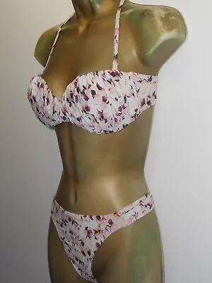 Pink / White / Peach Ocean Club Halterneck Strapless Bikini Size 8 / 10 Swimwear • £4.99