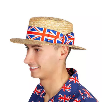 Union Jack Straw Boater Hat Adults Coronation Fancy Dress British Accessory UK  • £8.99