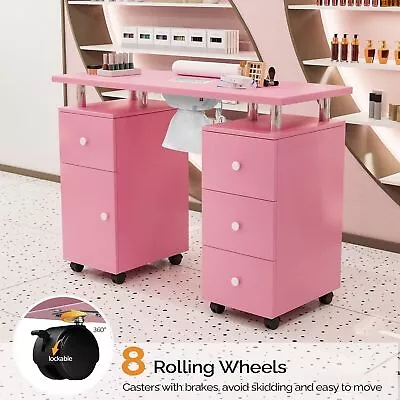 Pink Manicure Table Nail Desk Nail Table Beauty Salon Station W/ Dust Collector • $171.99