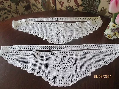 Pair Vintage Hand Crochet Flower Lace Scallop Edge Pillowcase Pieces Edging • £1.75