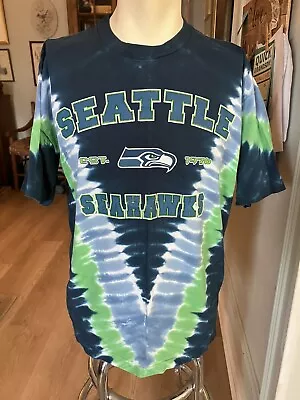 Vintage Seattle Seahawks NFL Tie Dye T Shirt Size Large Y2K Made In USA Licensed • $19.77