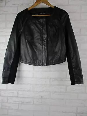 Zara Basic Womens Jacket Lambs Leather Black L 12 Zip Front • $65