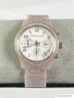 NEW Michael Kors Runway Pave Rose Gold Glitz Blush Pink Acetate Watch MK7424 NWT • $159.99