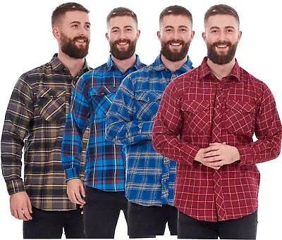 Mens Flannel Check Shirts Yarn Dyed Cotton Brushed Long Sleeve Casual Top • £12.95