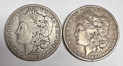 Fine+ 1882-P 1884-P Morgan Silver Dollars $1 U.S. Coins Lot Set • $34.33