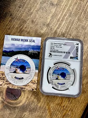 2021 $5 Cook Islands 1oz Silver US State Animal Series HAWAII SEAL NGC MS70 • $80