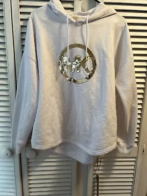 Michael Kors Women’s Hoodie Size L White Gold Sequin Logo Sweatshirt Top • $30