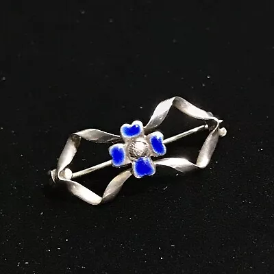 Art Nouveau Charles Horner Sterling Silver Blue Enamel Flower Twist Frame Brooch • £50