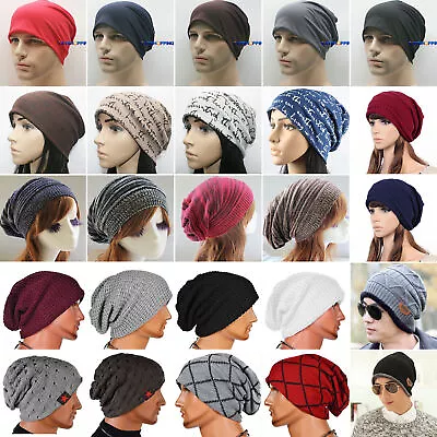 Unisex Mens Womens Beanie Cap Slouchy Knitted Crochet Ski Baggy Hat Winter Warm • $10.59