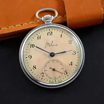 1970s MOLNIJA 3602 Vintage USSR Soviet USSR Pocket Watch Open Face • $69.99