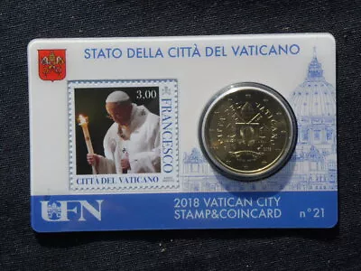 2018 Italy VATICAN Official Issued 50 Cent Euro UNC COIN Card Stamp N°21 • $4.99