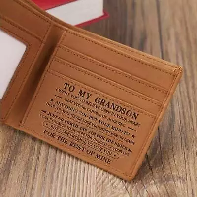 To Son Grandson Customized Engraved Leather Wallet For Birthday Christmas Gift • $22.95