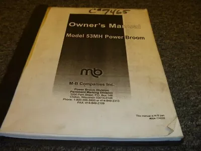 M-B Model 53MH Power Broom Owner Operator Manual User Guide 904-114228 • $139.30