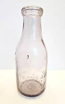 Vintage Jersey Milk Cream & Butter Co Oakland CA 1 Quart Pink Tint Milk Bottle • $20