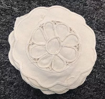 12 Pieces 4  Beige 100% Cotton Embroidered Doily Round Doilies Coaster Wedding • $4