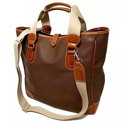 MULHOLLAND Men's Brown Vinyl Canvas / Leather Tote / Strap • $225