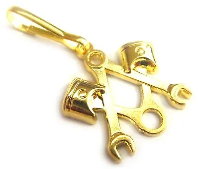 Piston Masonic Wrench Mechanic Harley Indian GOLD Jacket Coat ZIPPER PULL CLIP • $12.99