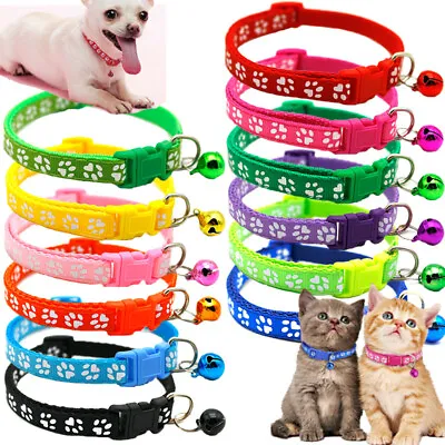 Cute Paw Print Adjustable Bell Pet Collar Cat Small Dog Kitten Puppy Colourful • £1.99
