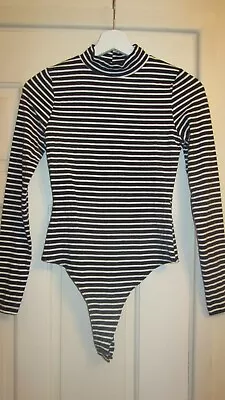 $23.10 • Buy Bnwt Asos Design Black/white Striped High Neck L/s Bodysuit Size 8 £22