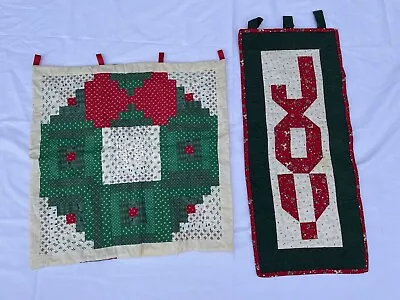 Lot Of 2 Vintage Handmade Quilt Christmas Wall Hanging Country Cottage • $31.52