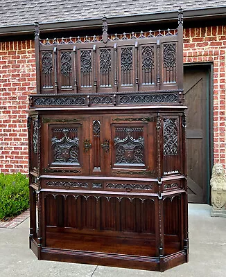 Antique French Gothic Cathedral Vestry Altar Wine Cabinet Bar Carved Oak 115  T • $14500