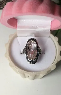 Vintage Soviet Ring Sterling Silver 875 Large Pink Crystal Jewelry Glass • $49.50