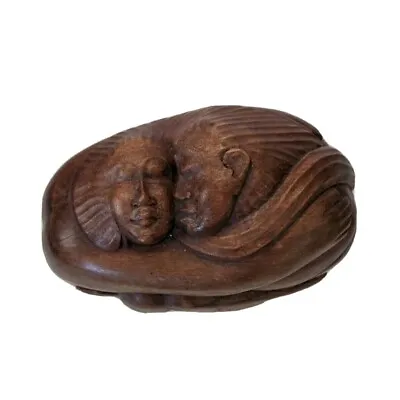Vintage Hawaiian Monkey Pod Wood Sculpture Embracing Couple Hand Carved • $150