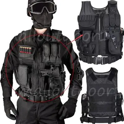 Military Tactical Vest With Gun Holster For Molle Assault Combat Plate Carrier • $26.99