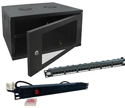 £184.10 • Buy 6u 450mm Deep Wall Mounted Data Cabinet, Home Network + PDU And Data Panel Lot