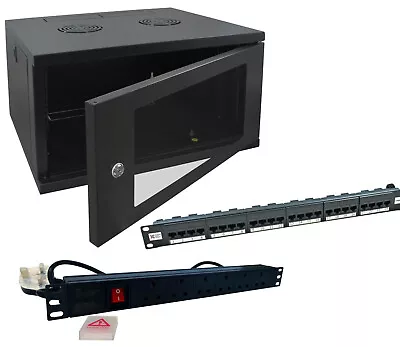 6u 450mm Deep Wall Mounted Data Cabinet Home Network + PDU And Data Panel Lot • £184.10