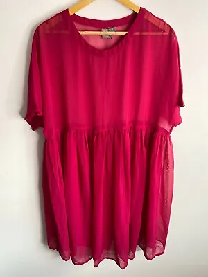 $28.99 • Buy Asos Dress Womens Size 14 Pink Sheer Chiffon Pleated Short Sleeve Round Neck